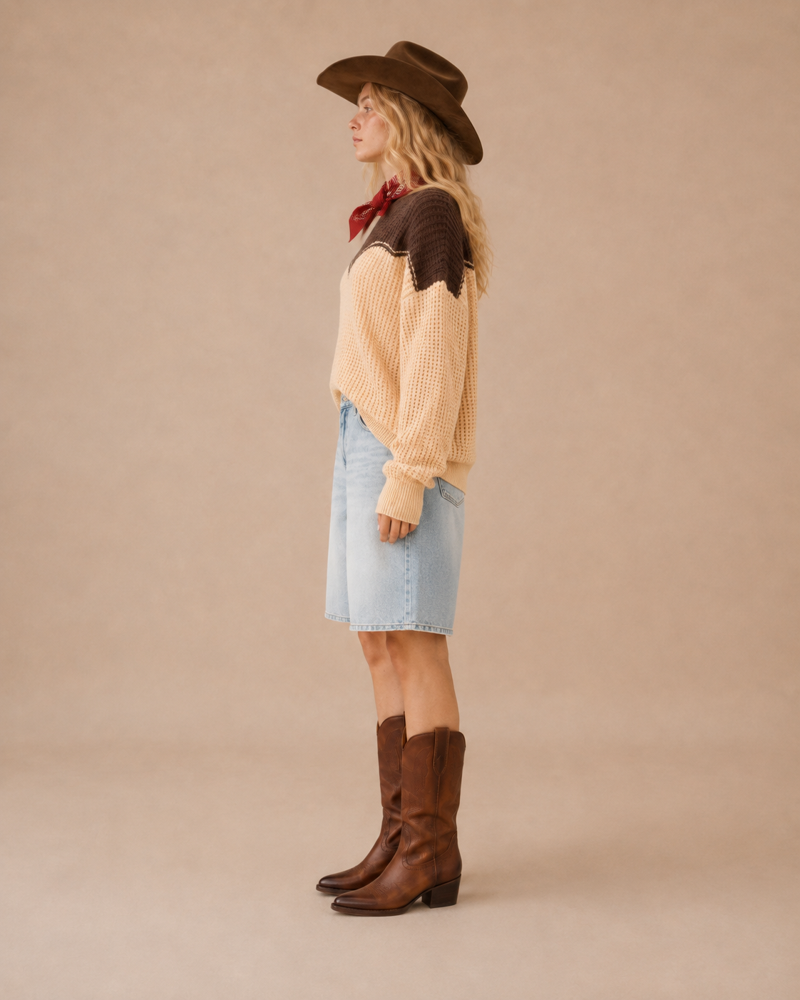 SPICE ALLEY - SA10148T - Western Yoke Waffle Knit Sweater