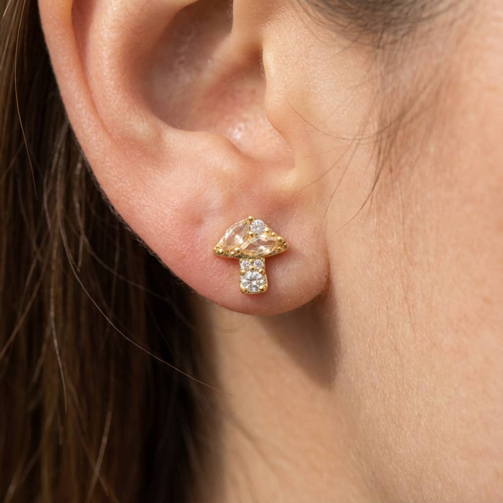 Fame Accessories - Mini Rhinestone Mushroom Stud Earrings