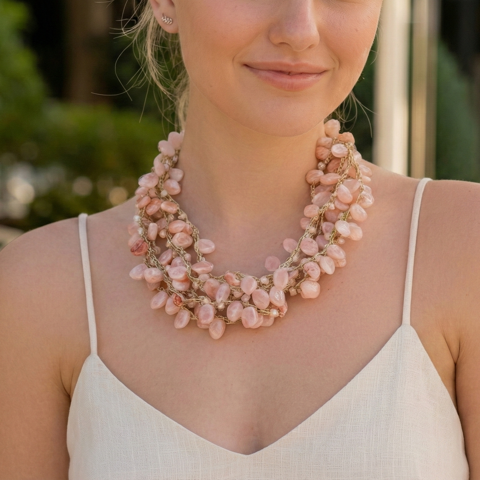 Bijoux Envie Pink Beaded Collar Necklace | Coastal Statement Jewelry