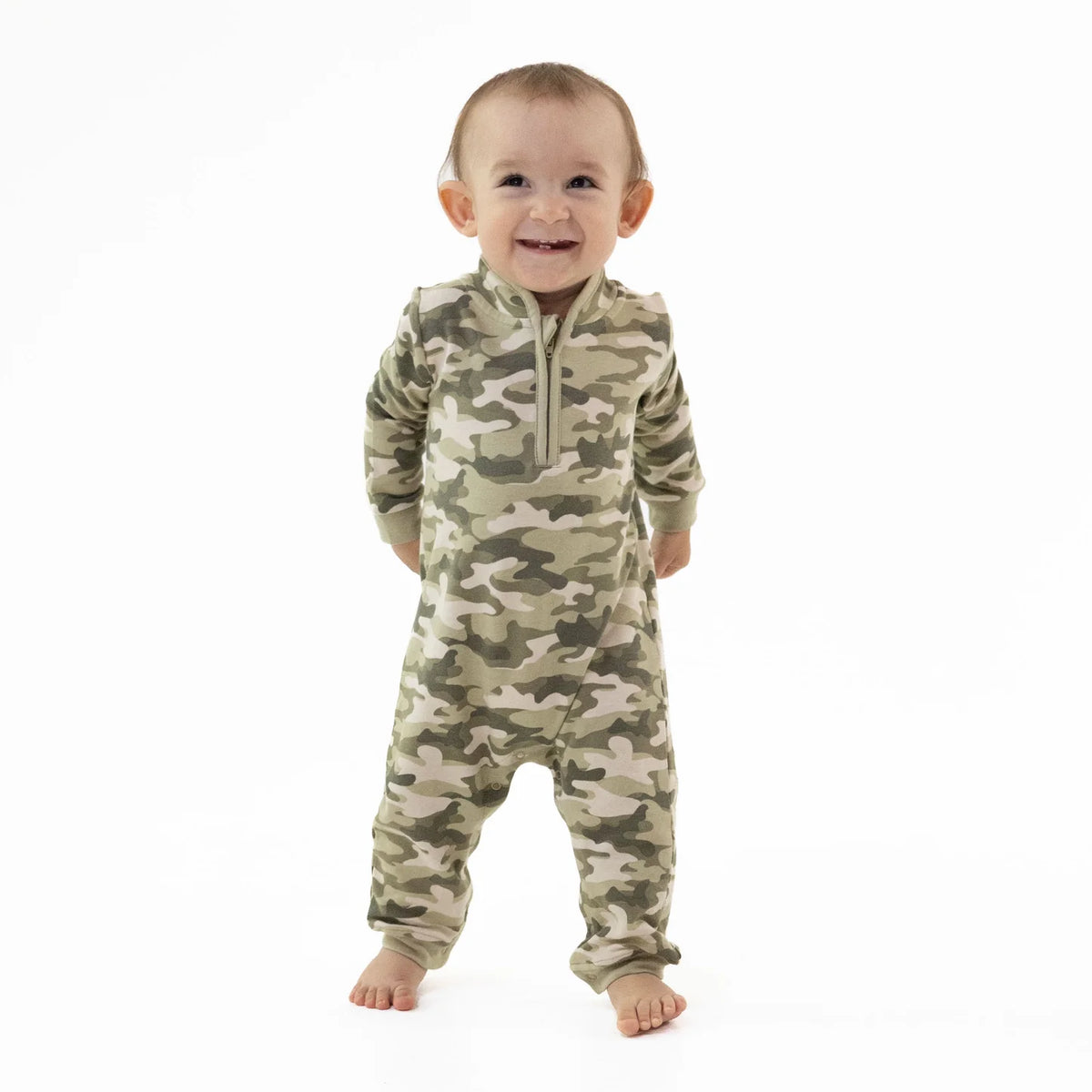 Camo French Terry  Zip Neck Romper