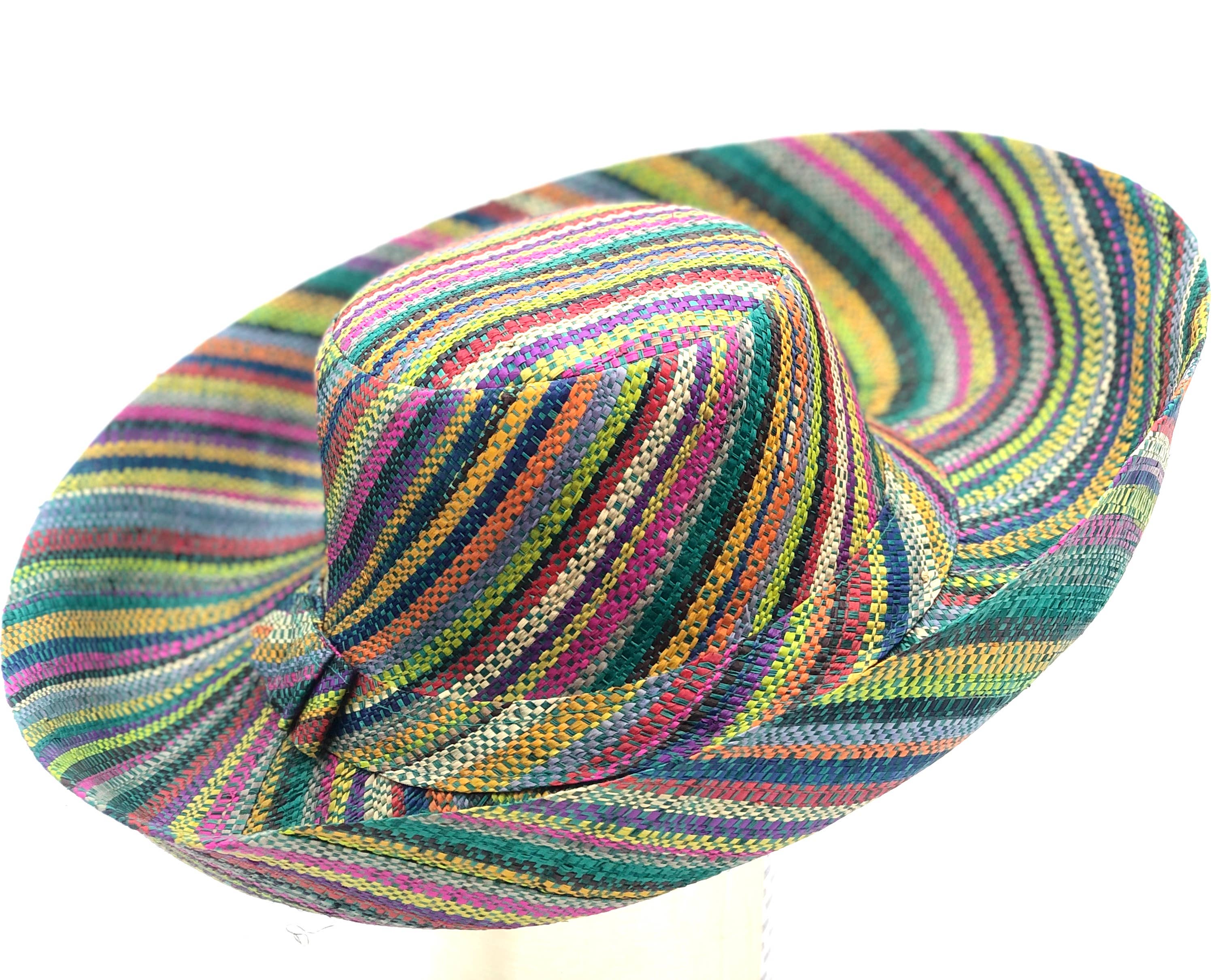 Shebobo - Sun Hats: Colored Stripes Packable 5"  Brim Raffia Straw