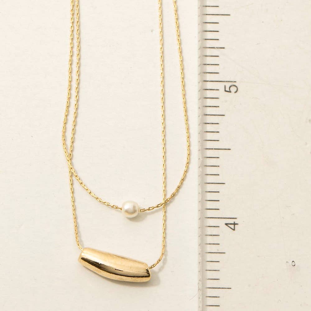 Fame Accessories - Layered Chain Pearl Bead Pendant Necklace