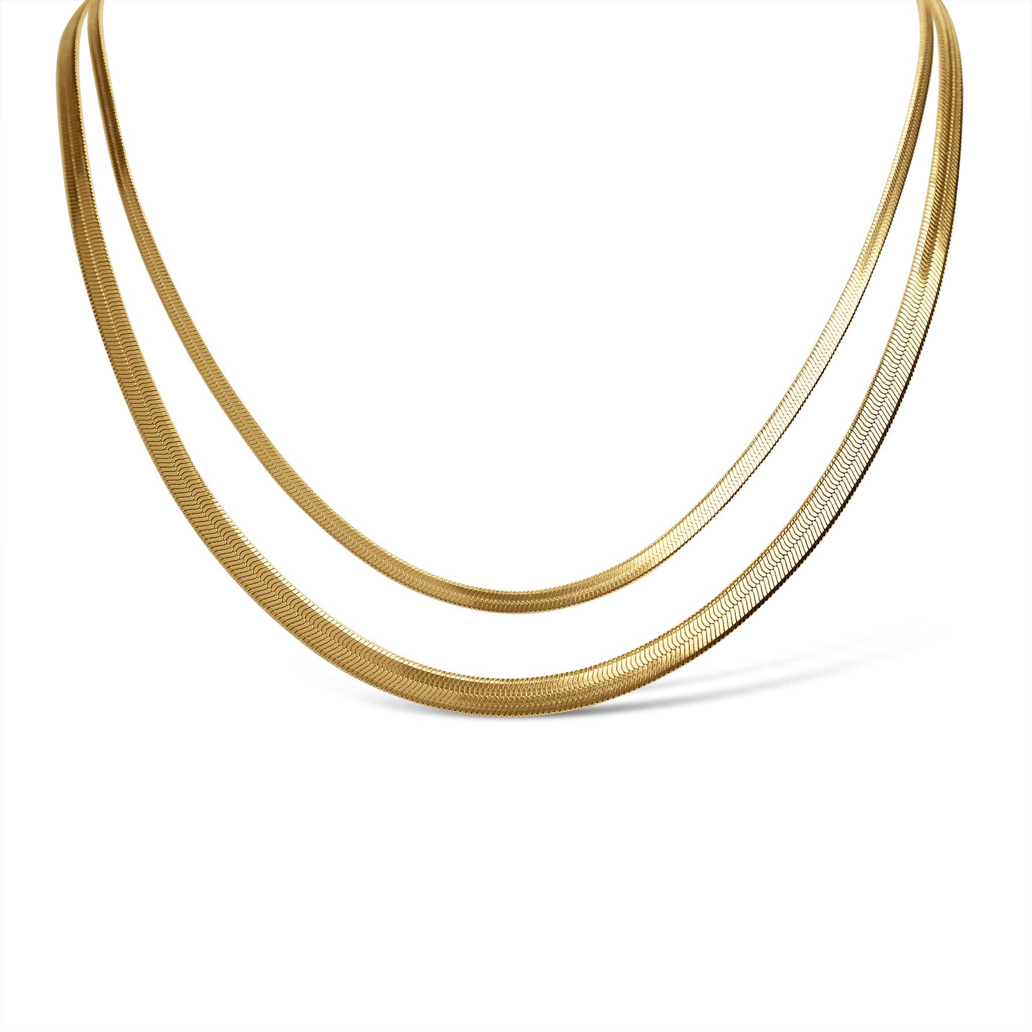 WJW - 18K Gold Stainless Steel Herringbone Chain Necklace