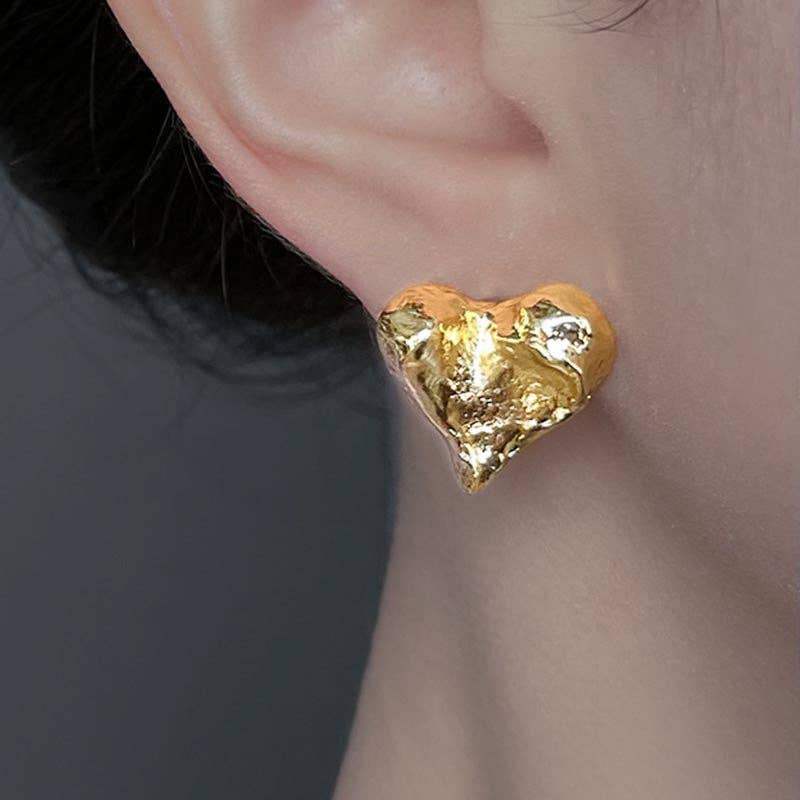 Dipped Shop - Valentine's Day Irregular Molten Heart Stud Earrings
