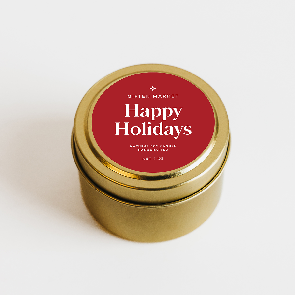Giften Market - Happy Holidays Soy Candle - 4 oz Gold Travel Tin - Stockings