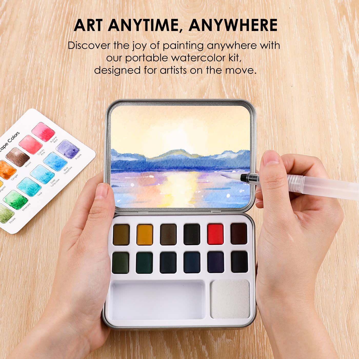 Grabie - Watercolor Pocket Set Of 12 With Brush - Landscape Colors