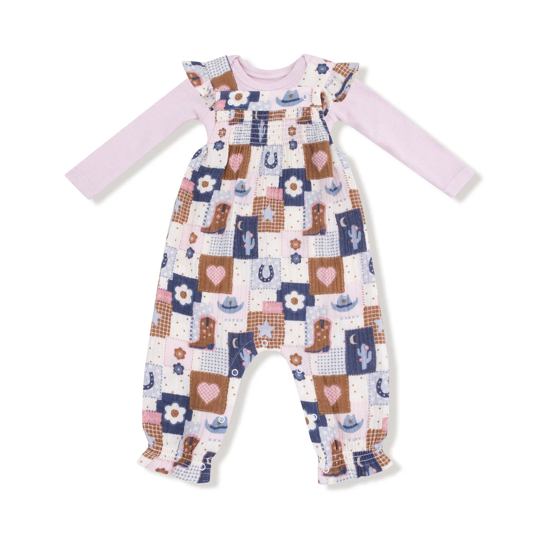Patchwork Cowgirl  Smocked Overall Set