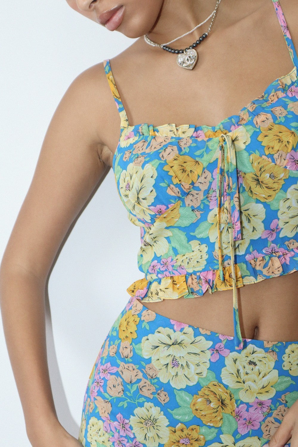 FLORAL CHIFFON BUSTIER CROP TOP