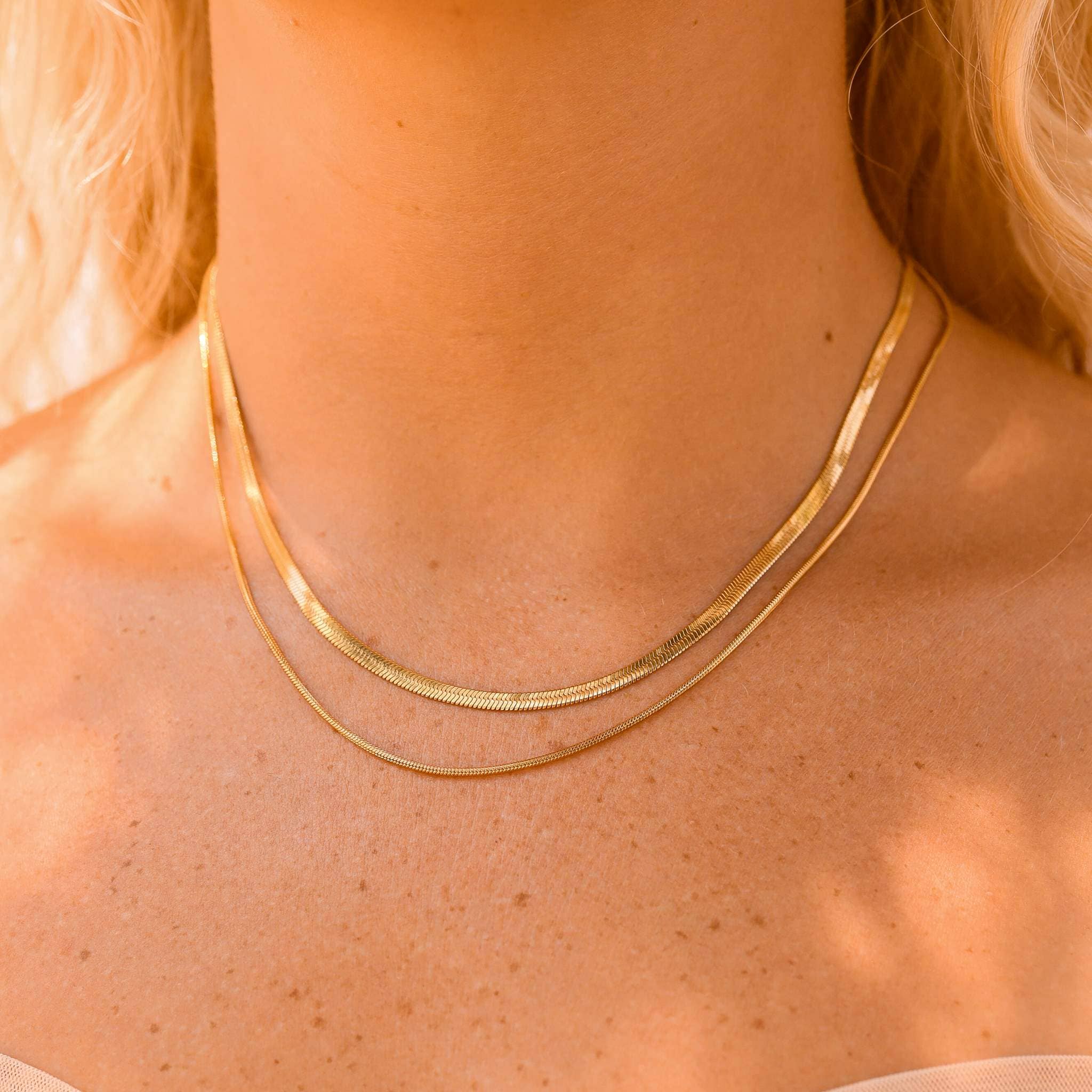 WJW - 18K Gold Stainless Steel Herringbone Chain Necklace