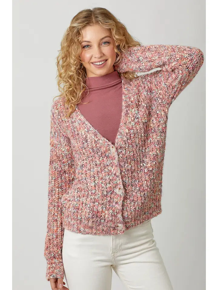 Mixed Yarn Chunky Sweater Cardigan