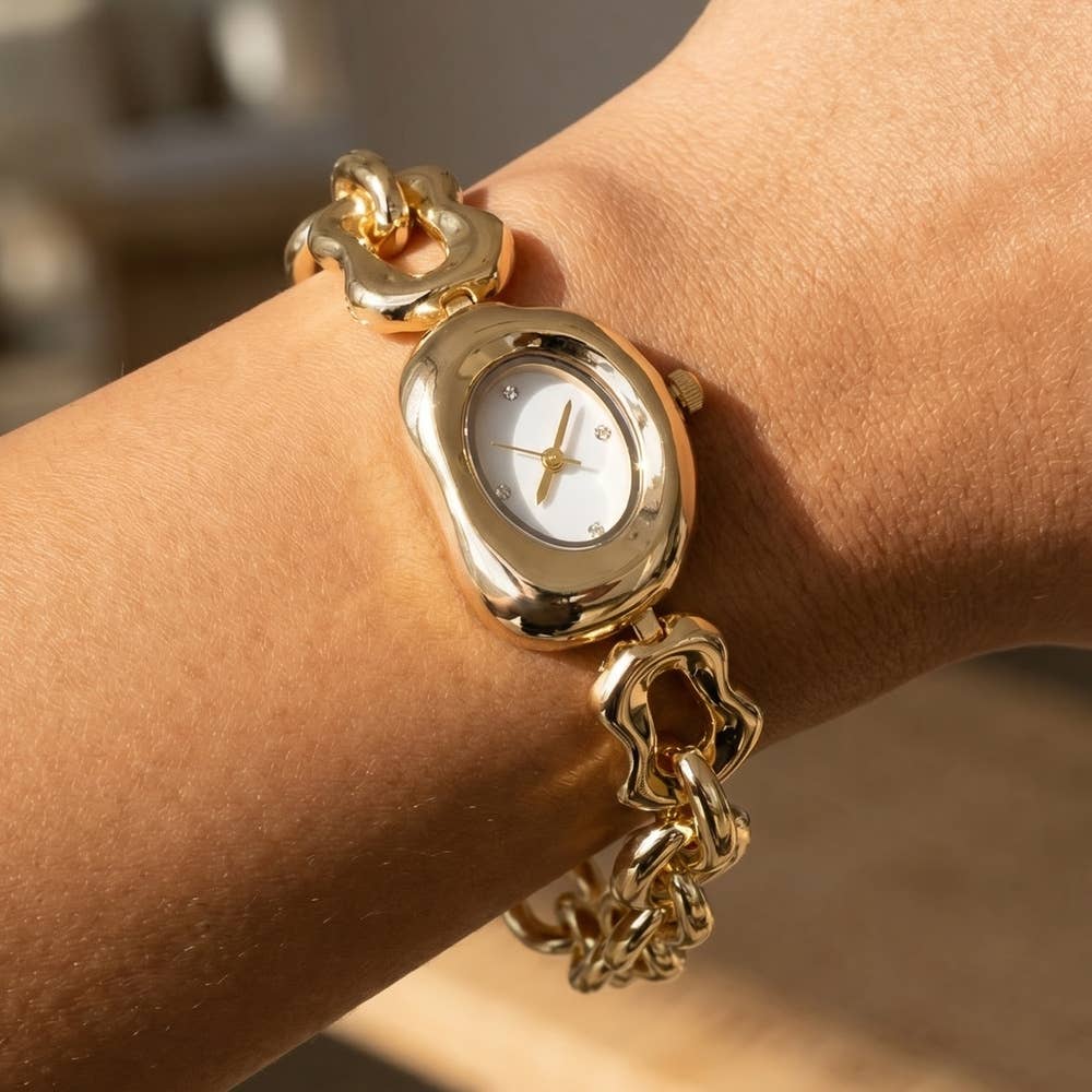 Collections by Fame Accessories - Oval Case Organic Link Chain Bracelet Watch