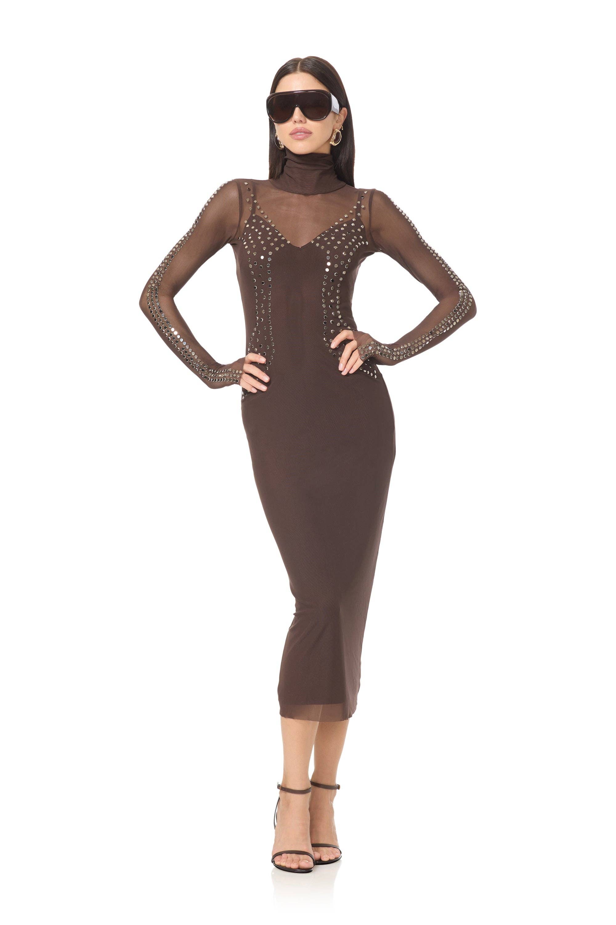 AFRM - Shailene Studded Mesh Dress - Espresso