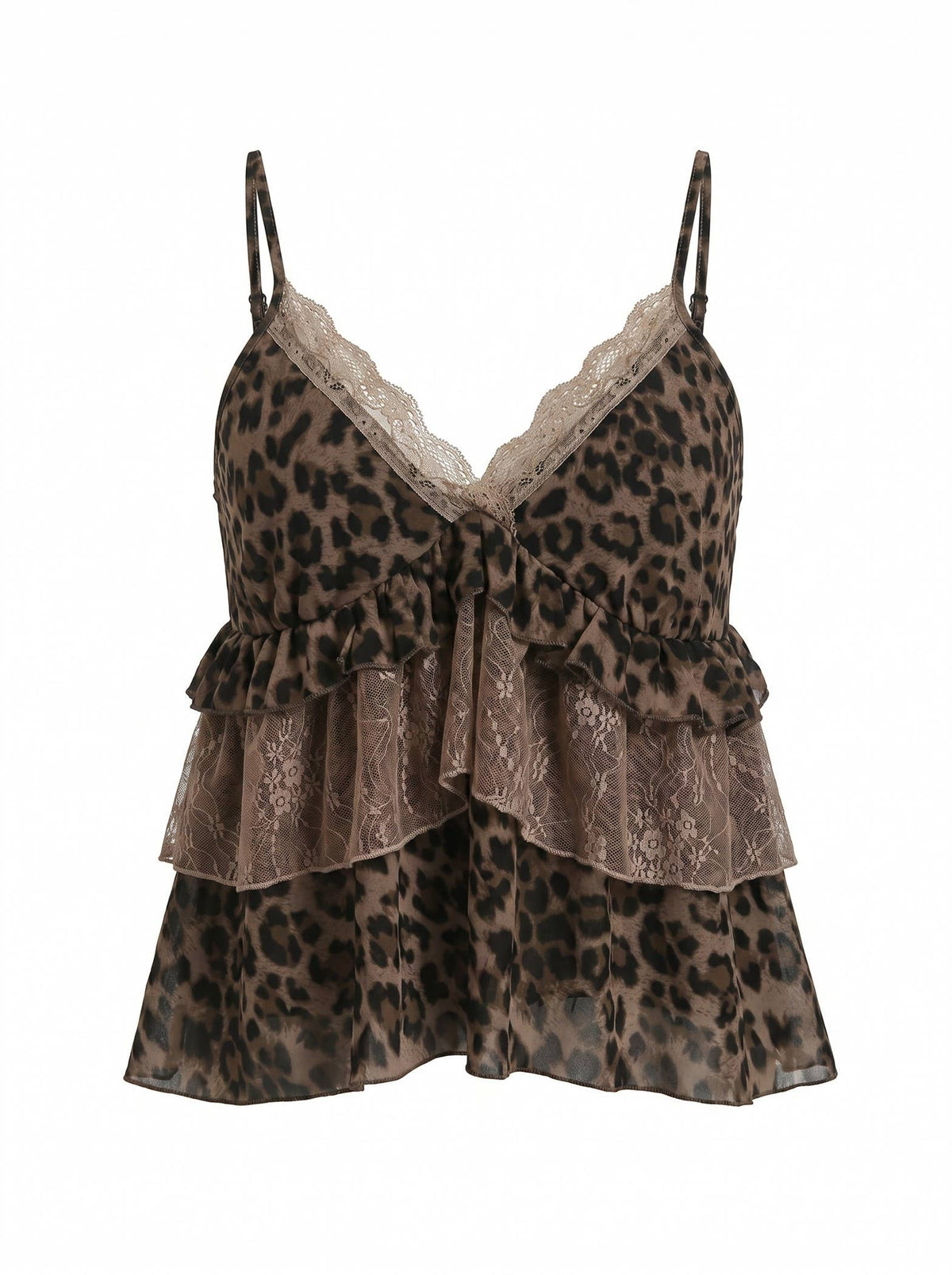J LINE | LUZINA - LEOPARD LACE TRIM RUFFLE LAYERED CAMI TOP