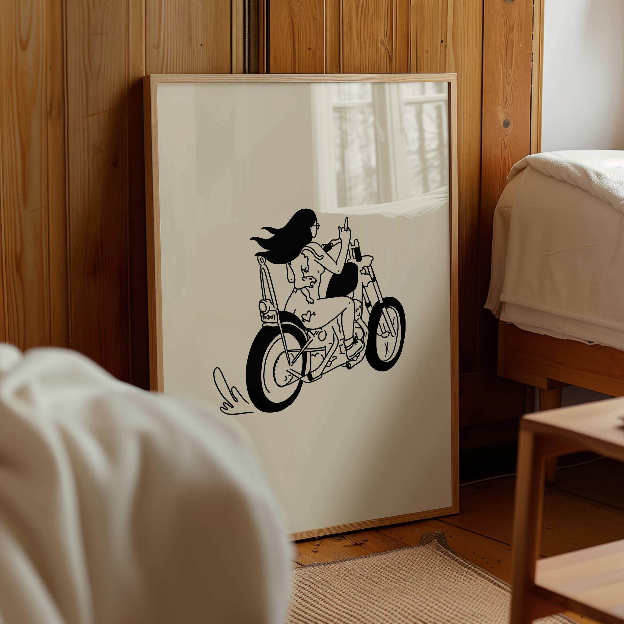 Tumbleweed Design Studio - Biker Chick Minimal Art Print Retro Vintage Home Decor