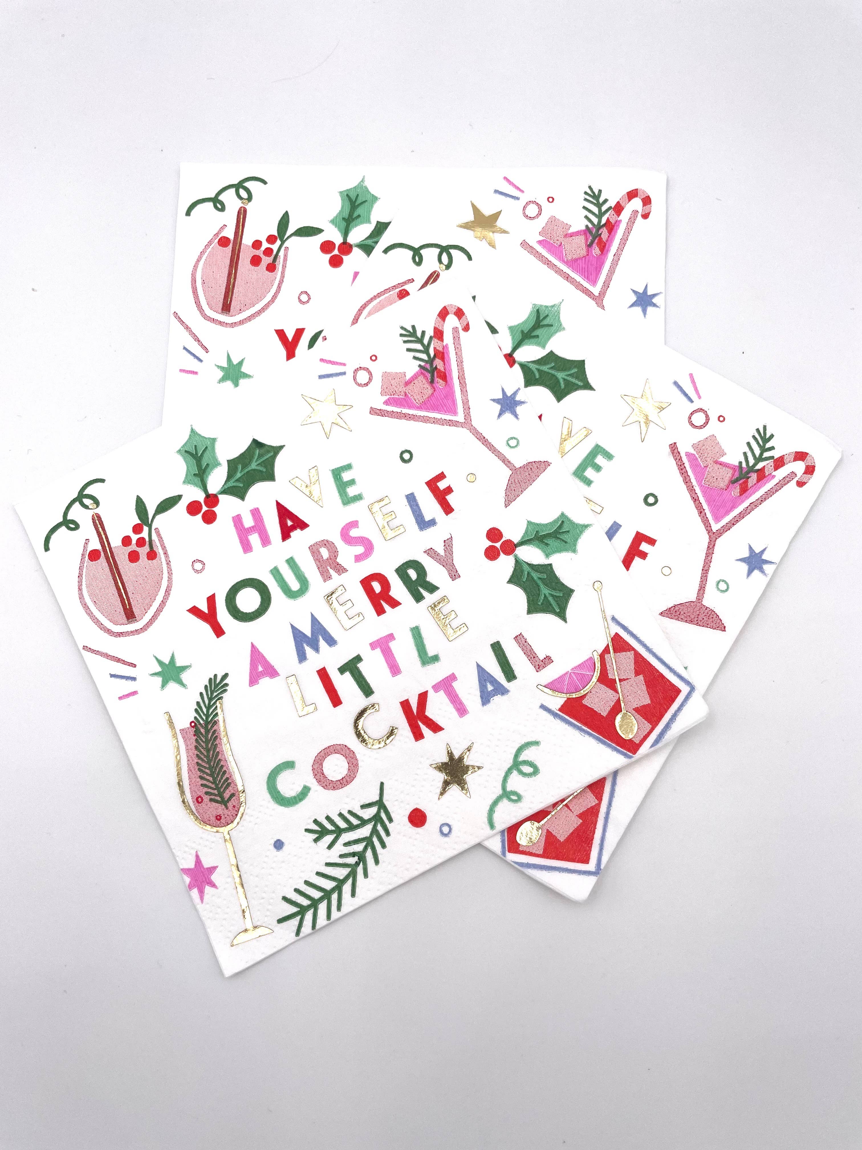 soiree-sisters - Christmas Napkins | Merry Little Cocktail - Foil - 20ct