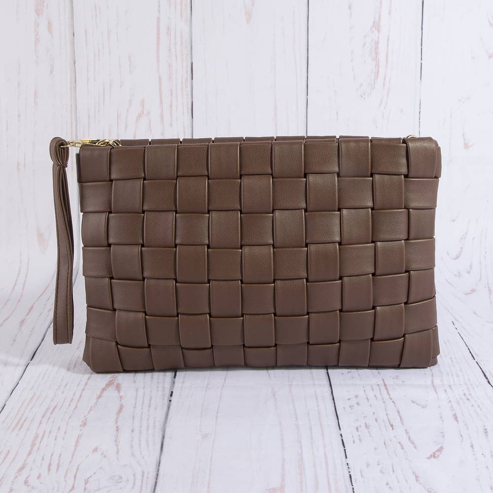 Collections by Fame Accessories - Woven Vegan Leather Wristlet Clutch Bag