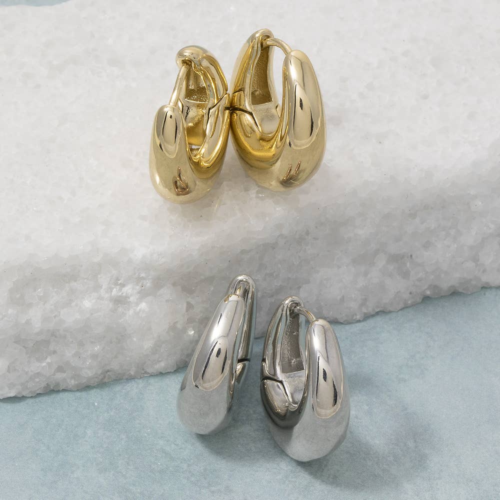 Fame Accessories - Gold Dipped Chunky Dome Huggie Hoop Earrings