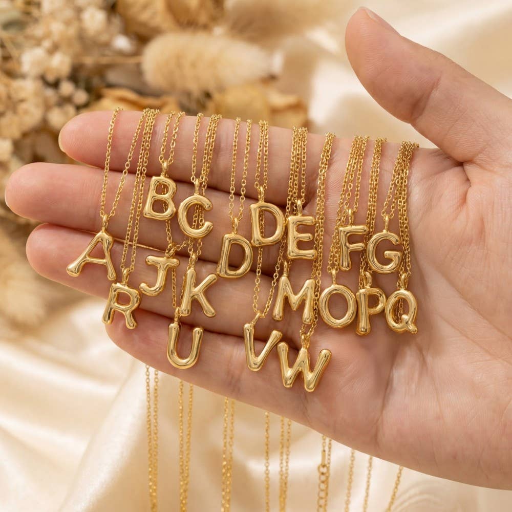 Fame Accessories - Gold Dipped Bubble Letter Pendant Necklace