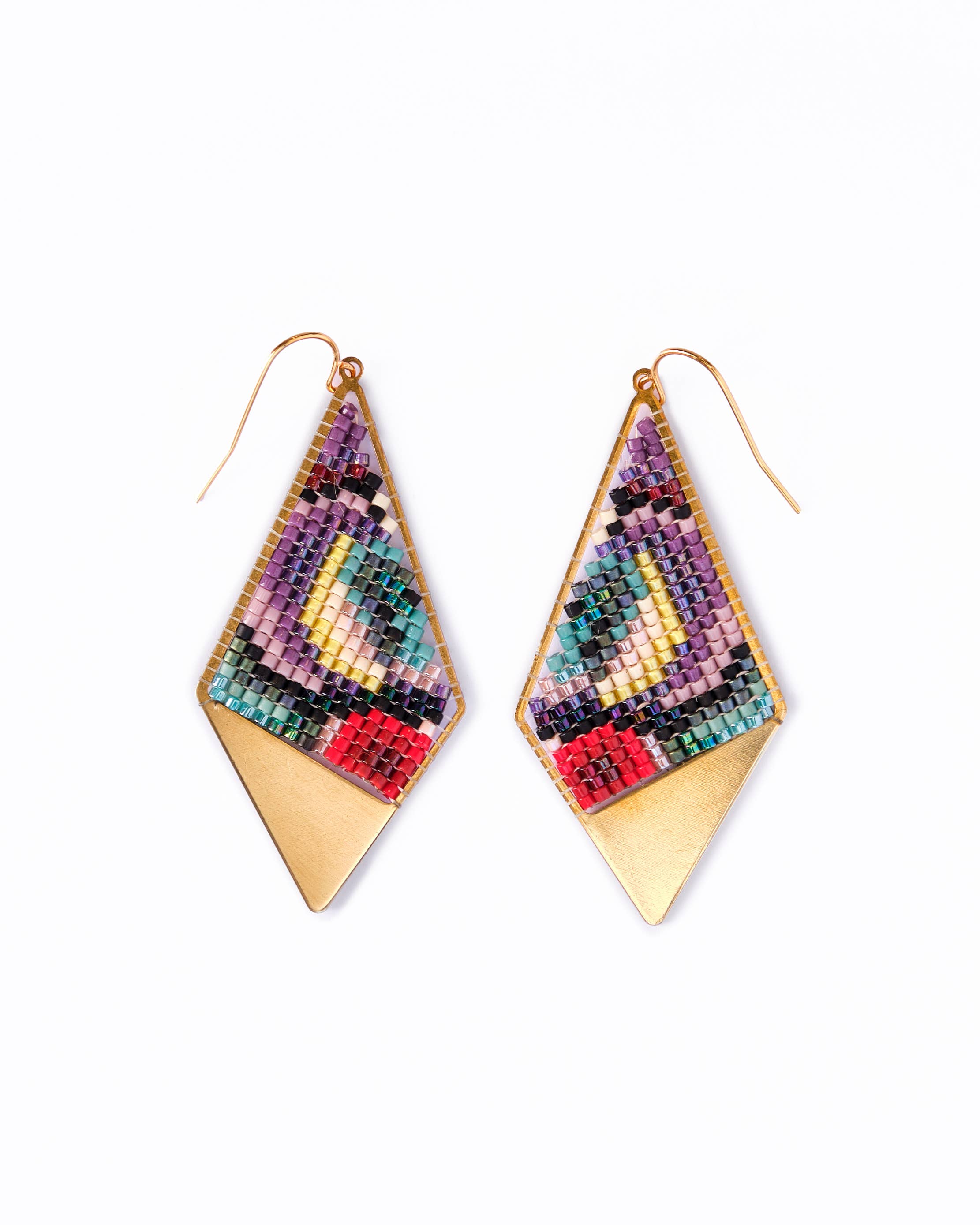 Mayana Designs Co - Beaded Handwoven Kaleidoscope Kite Earrings (Pink/Orange)