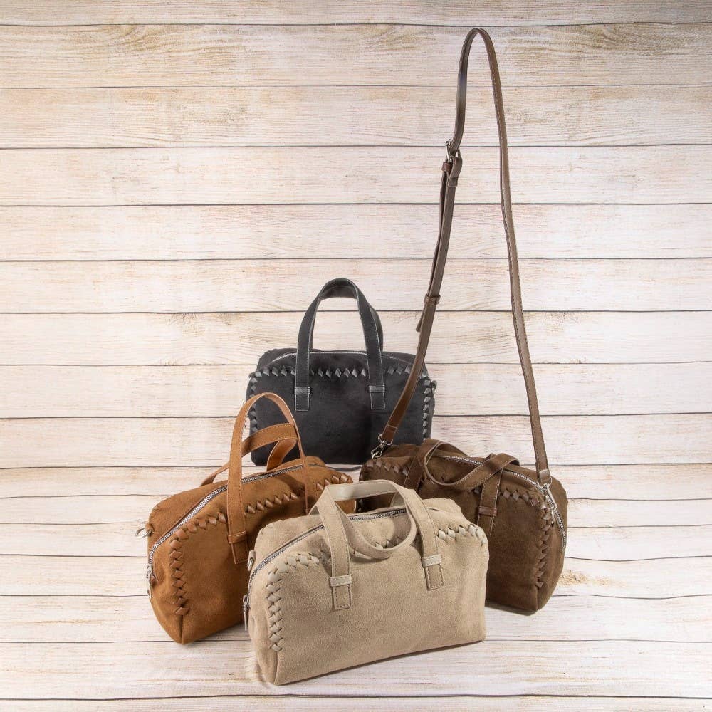 Collections by Fame Accessories - Rectangle Woven Trim Detail Suede Bag