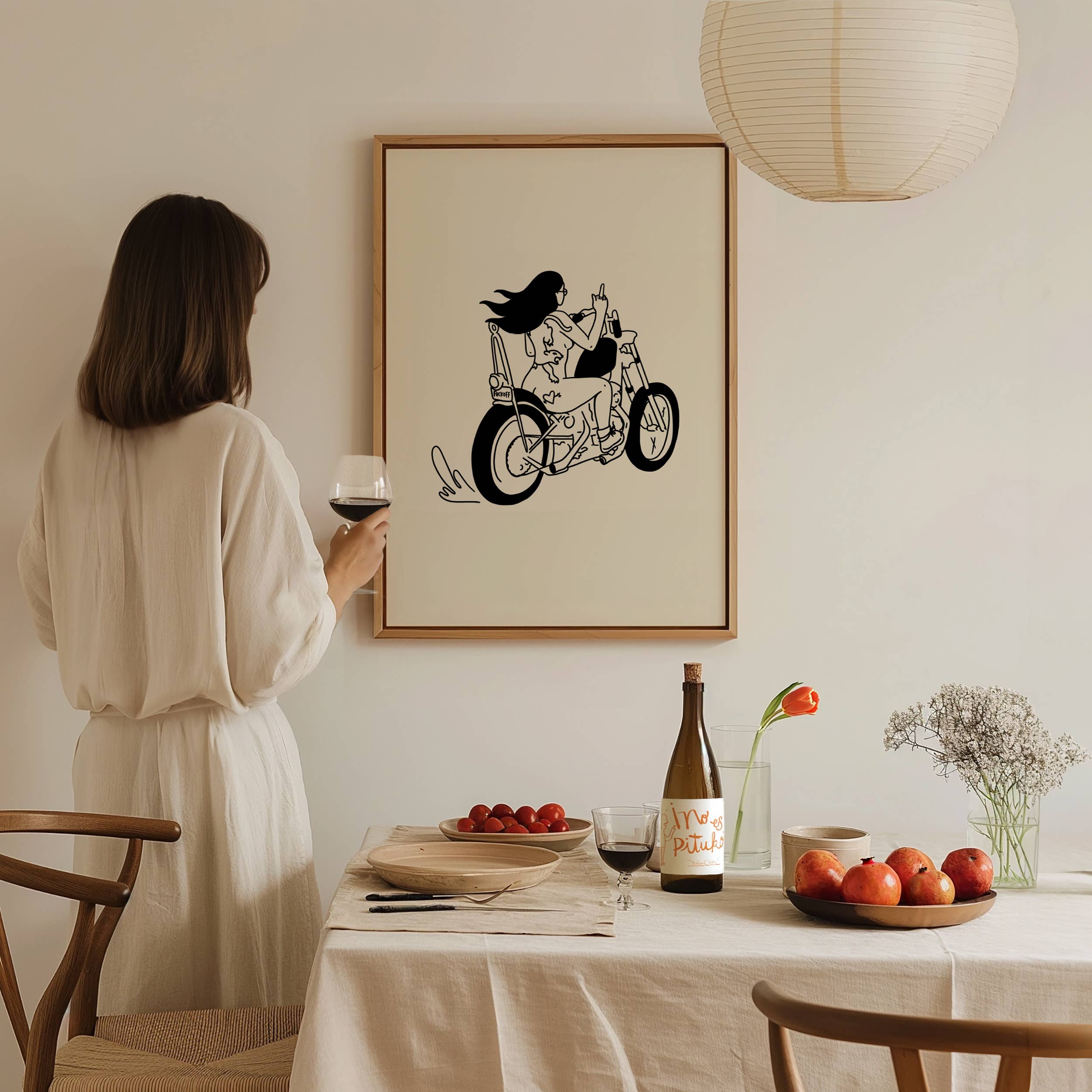 Tumbleweed Design Studio - Biker Chick Minimal Art Print Retro Vintage Home Decor
