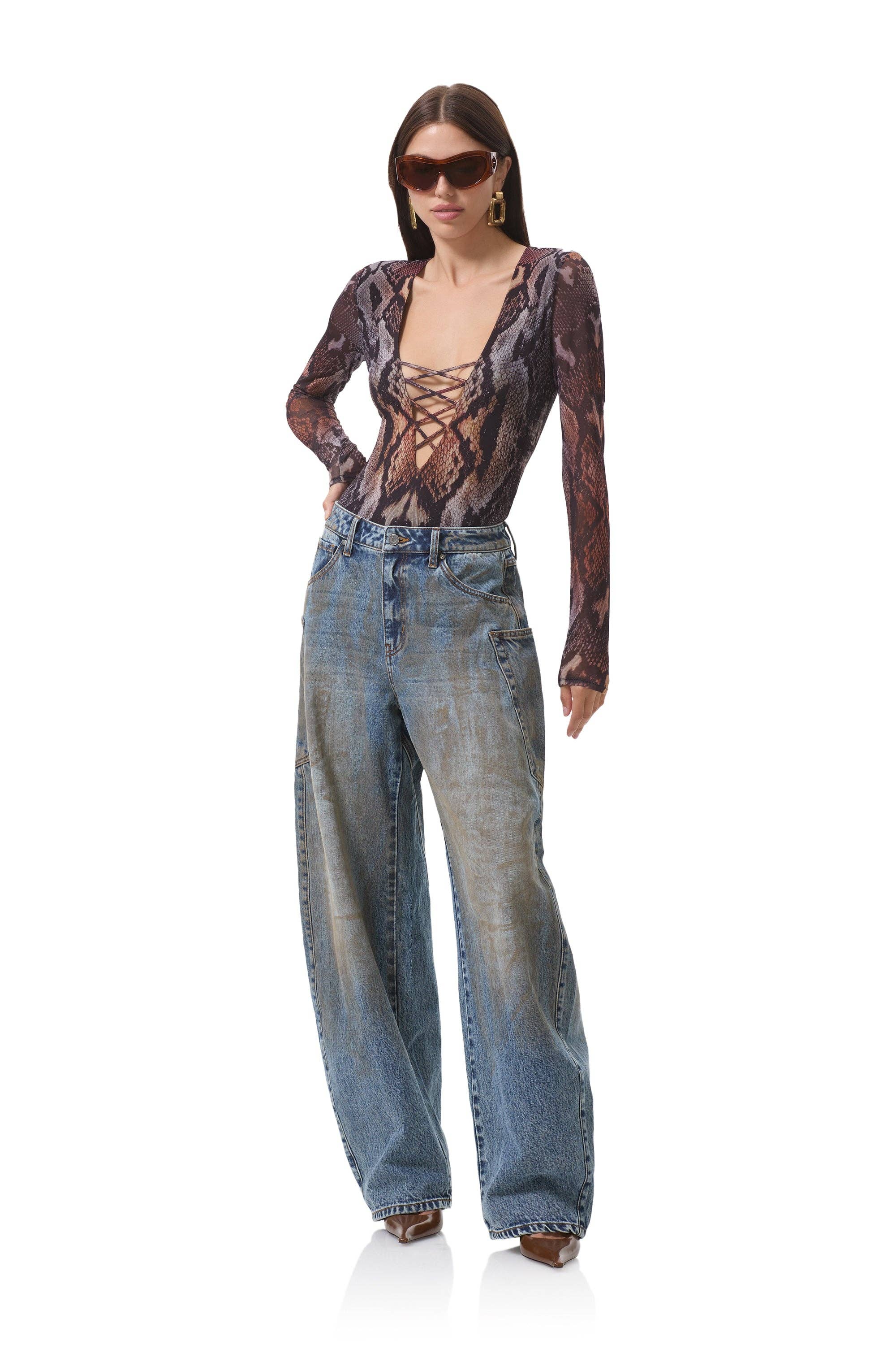 AFRM - Eaton Bodysuit - Placed Umber Snake