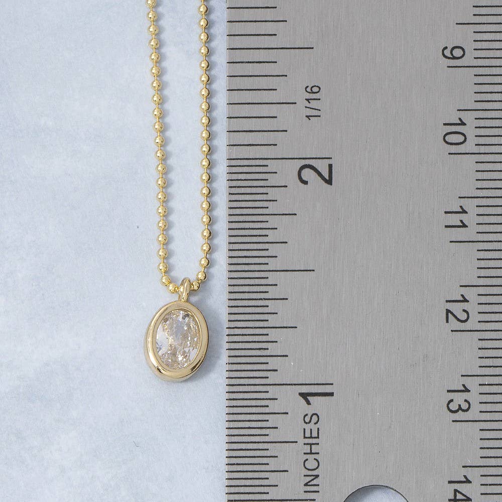 Fame Accessories - Gold Dipped Cz Oval Bezel Pendant Ball Chain Necklace