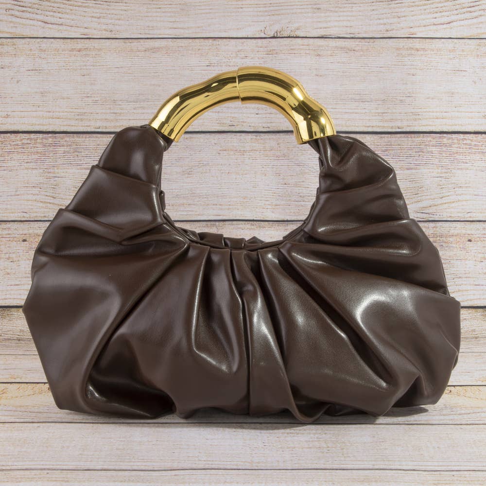 Collections by Fame Accessories - Ruched Vegan Leather Ring Handle Bag