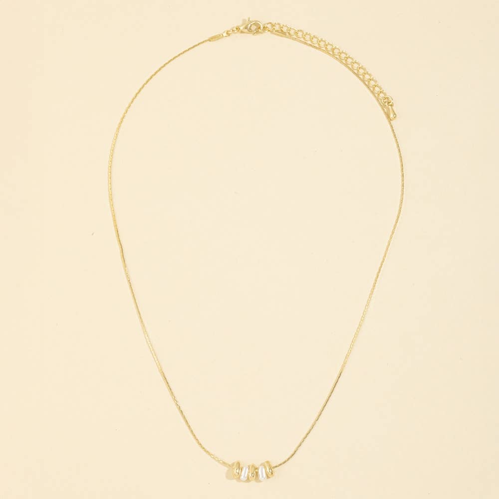 Fame Accessories - Dainty Chain Metallic Bead And Pearl Charms Necklace