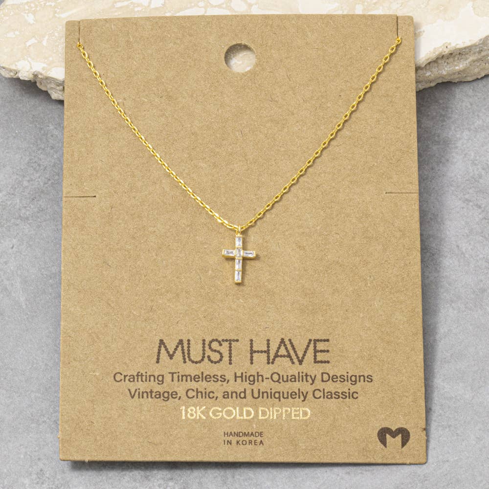 Fame Accessories - 18K Gold Dipped Baguette Cz Cross Necklace