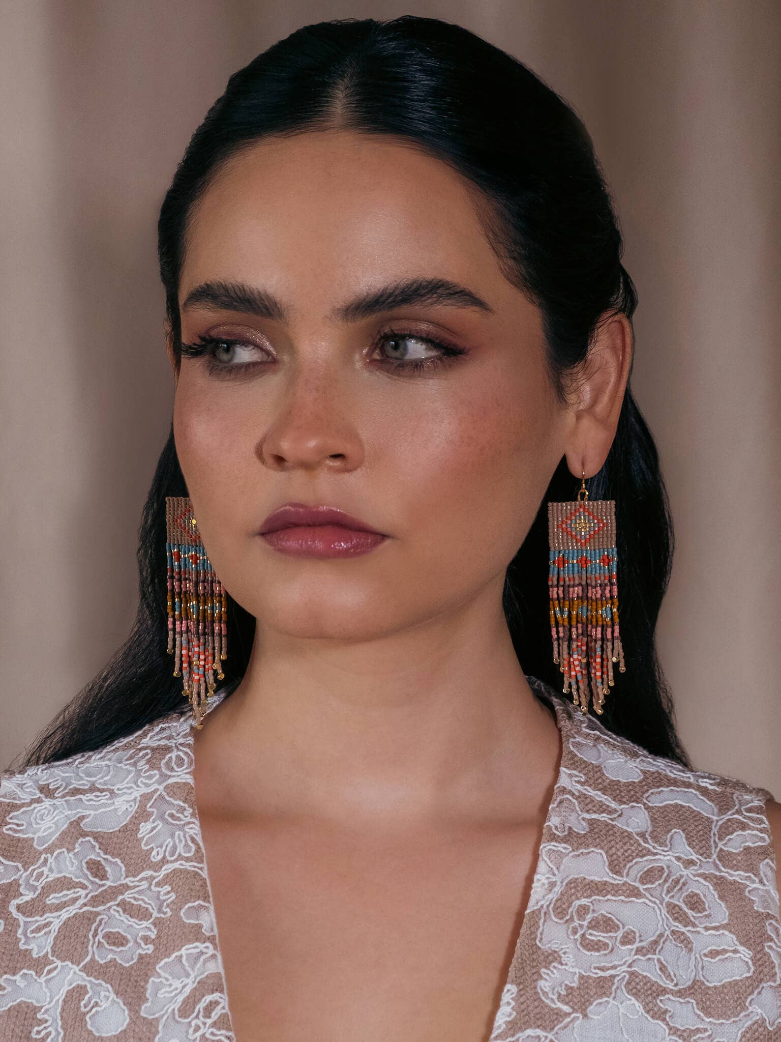 Mayana Designs Co - Beaded Handwoven Shisha Fringe Earrings (Pink)