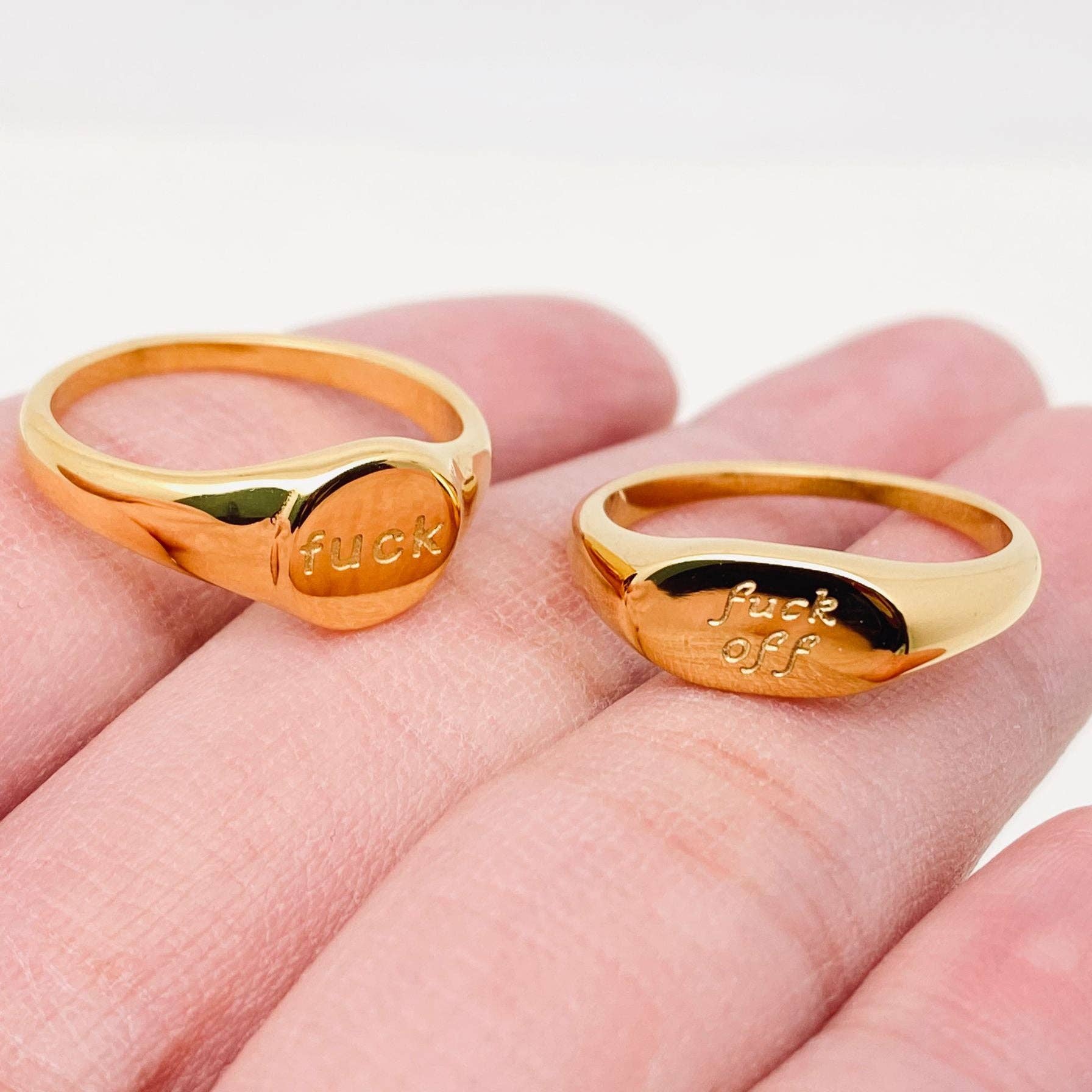 Mio Queena - Geometric "fuck off"18K Gold Plated Stainless Steel Ring-FGS
