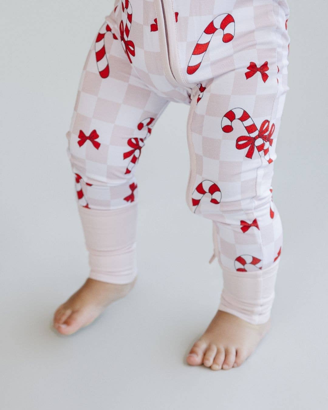 Christmas Baby Bamboo Clothes Zip Romper | Bows & Candy Cane