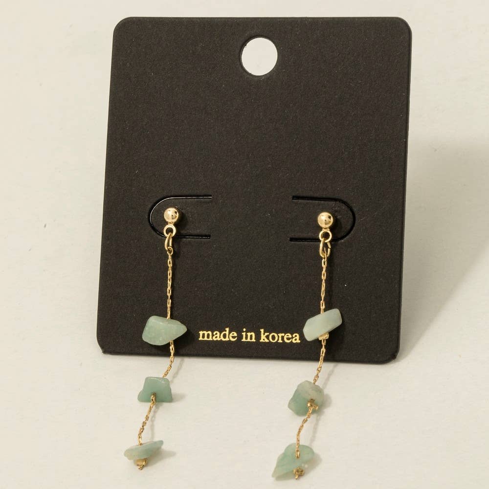 Fame Accessories - Chip Stone Chain Dangle Earrings