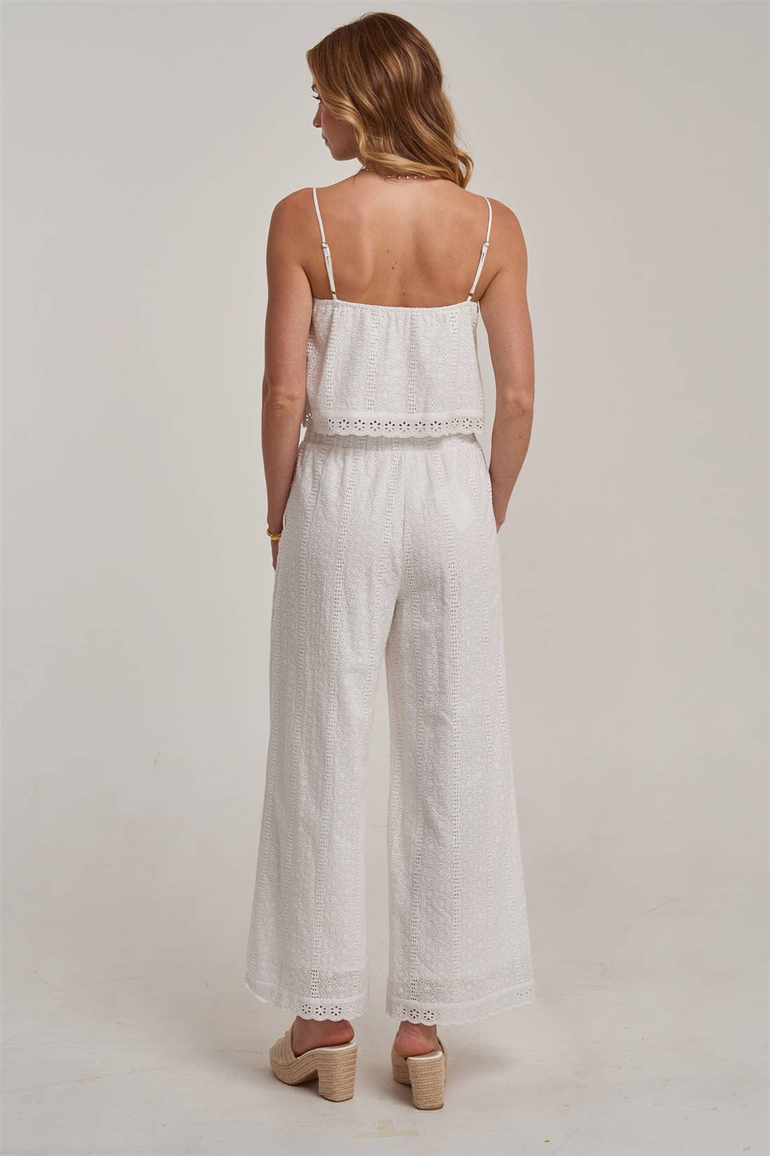 BON - EYELET LACE CROPPED CAMI TOP AND WIDE LEG PANTS SUMMER SET