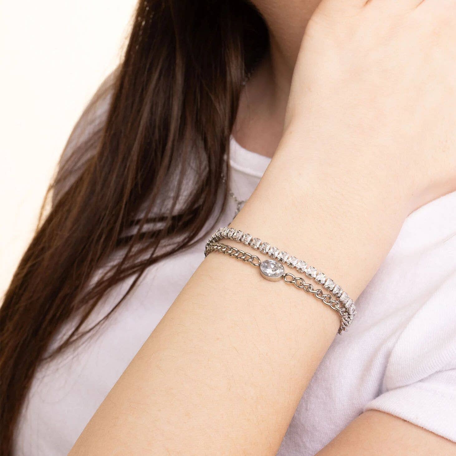 WJW - Emerald Cut Cubic Zirconia Stone Tennis Chain Bracelet