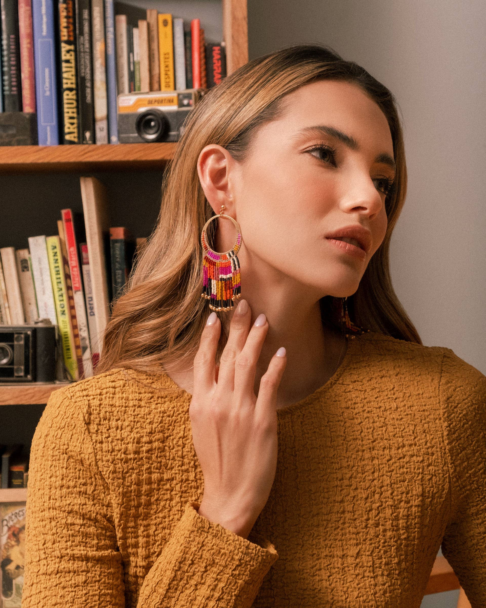 Mayana Designs Co - Beaded Handwoven Painted Desert Fringe Earrings (Aqua/Rust)