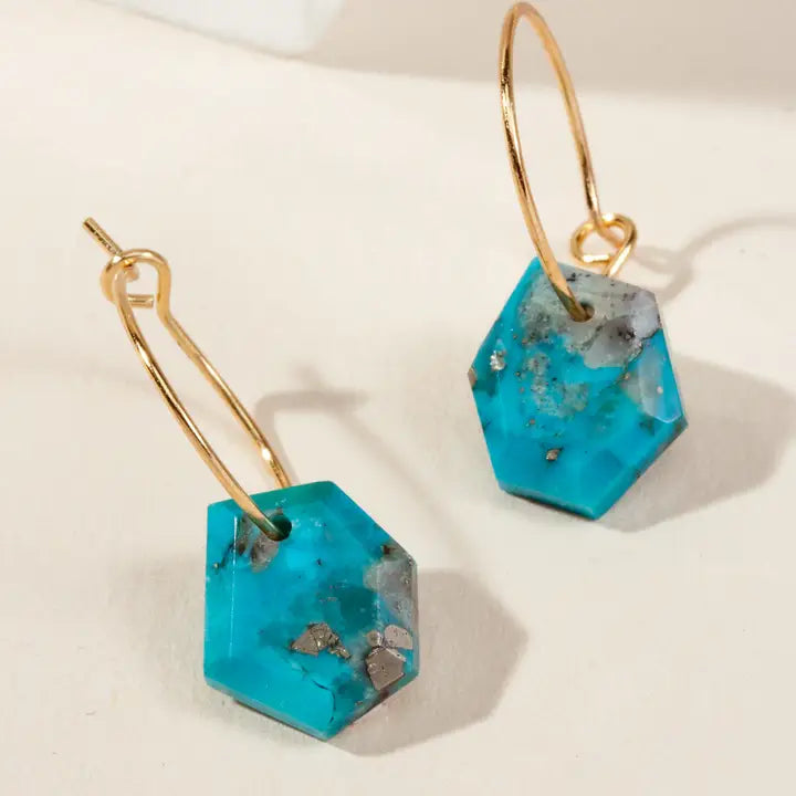 14Kt Sterling Geometry Mini Hoop Earring- Turquoise