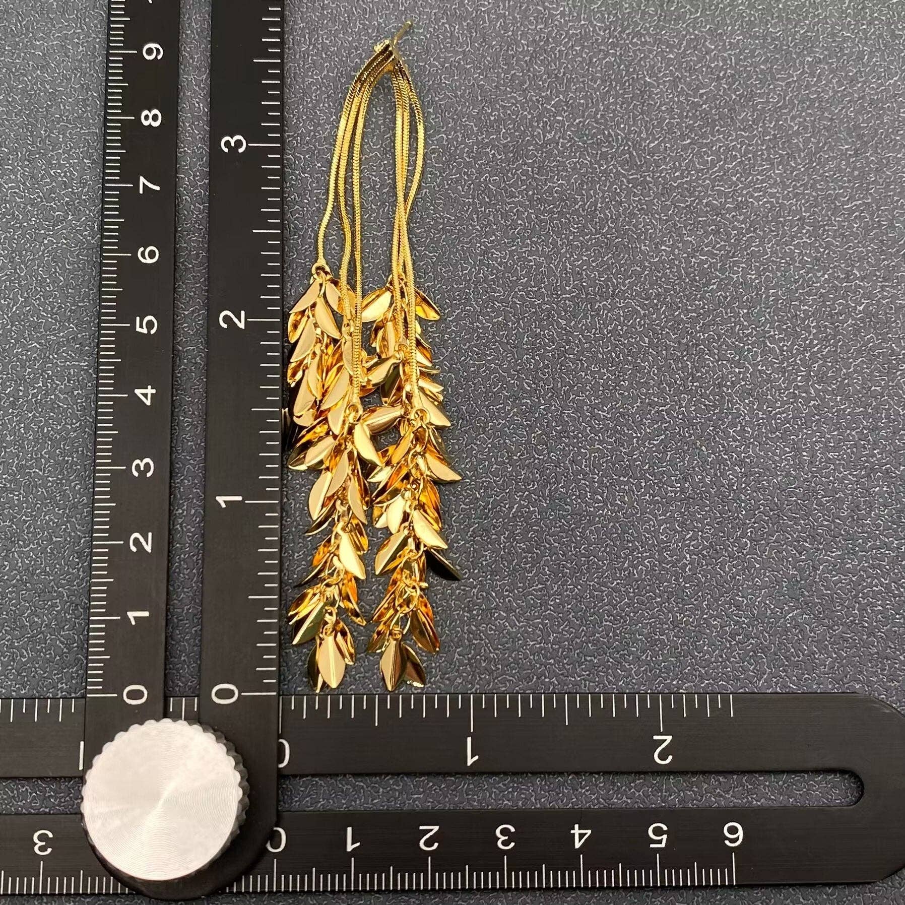 Mio Queena - 18K Gold Plated Metal Leaves Firnge Post Earrings