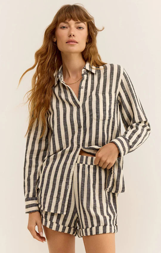 SATURDAYS STRIPE GAUZE SHIRT