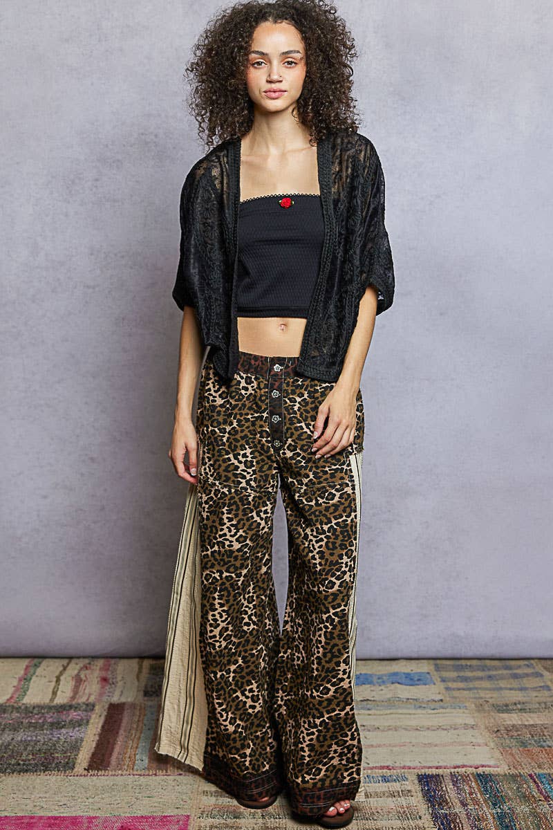 Pol Clothing - Floral Embroidery Crochet Half Batwing Sleeve Cardigan