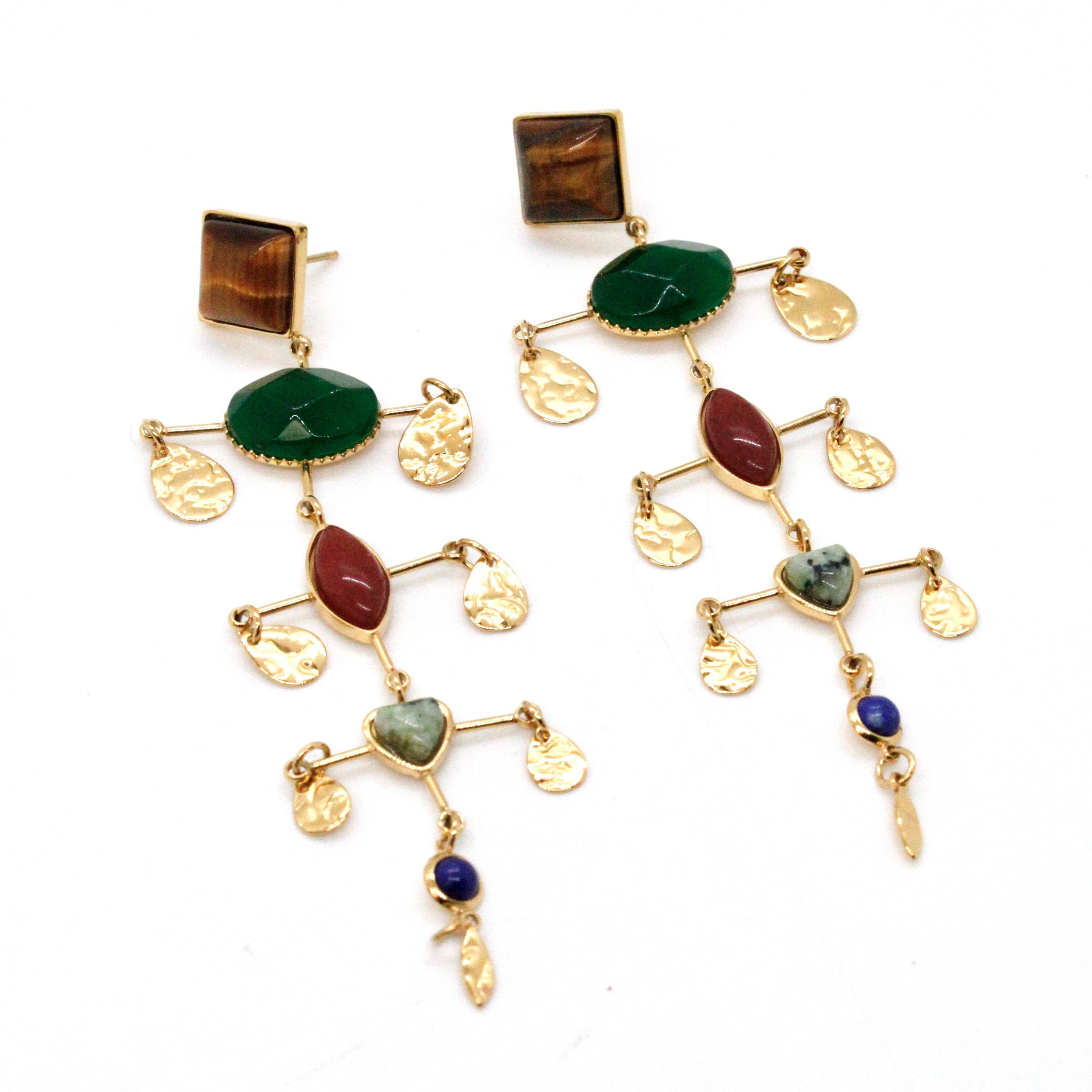 LIZOU - Museum Style Artsy Semi Precious Stone Mobile Earrings - E4-303
