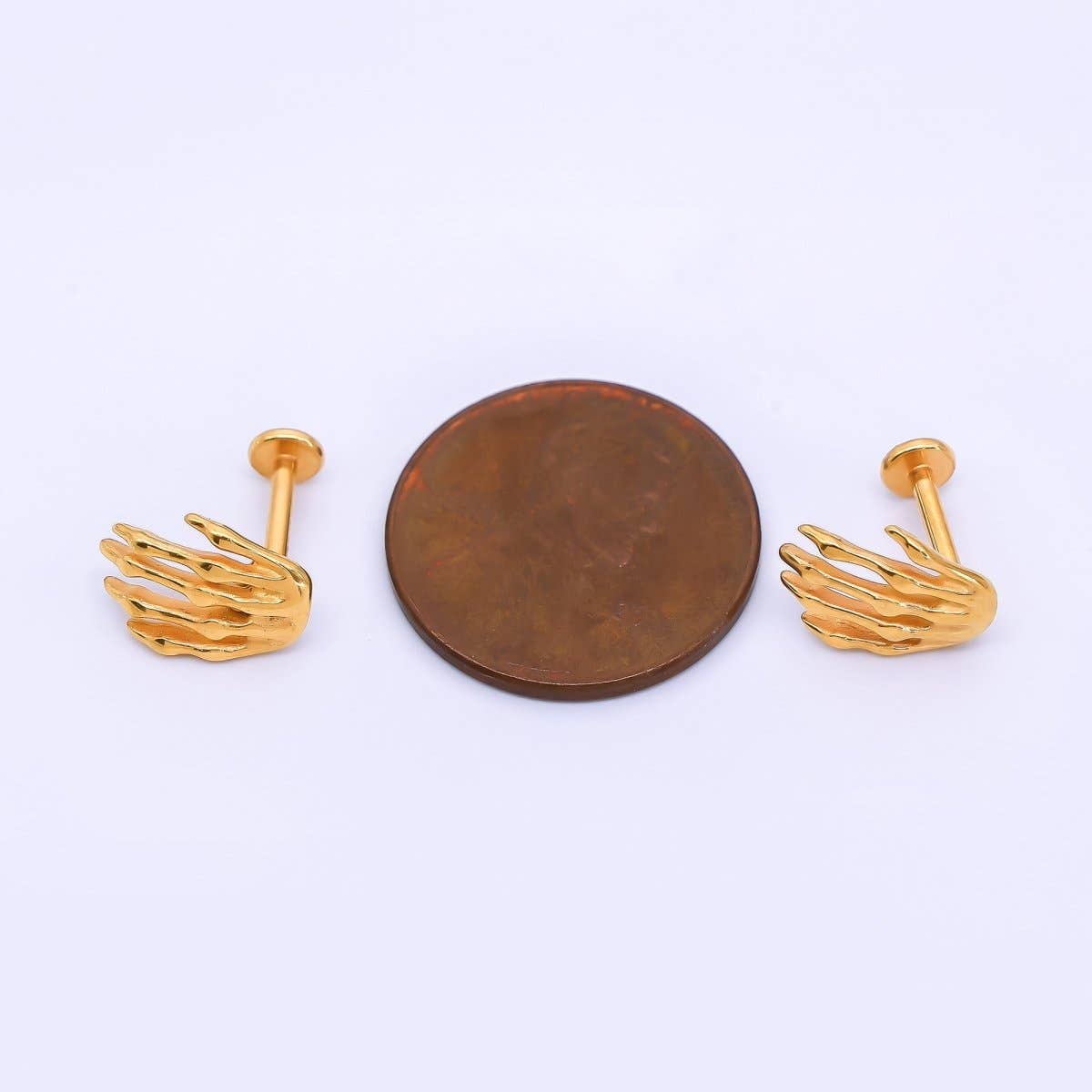 Aim Eternal - Gold Stainless Steel Skeleton Witch's Hands Stud Earrings | AB1584