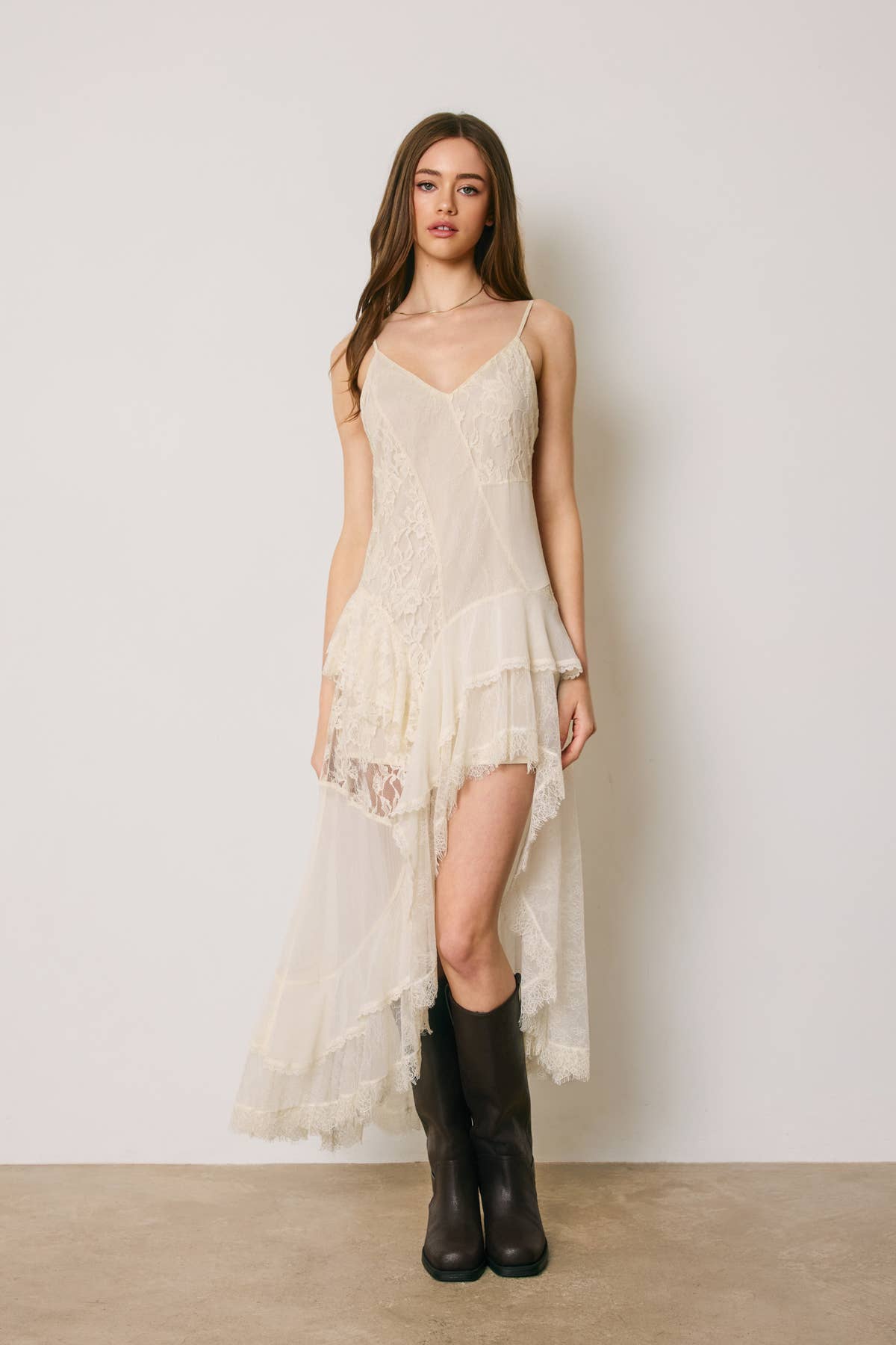 Dress Forum - Lace Asymmetrical Tiered Midi Dress