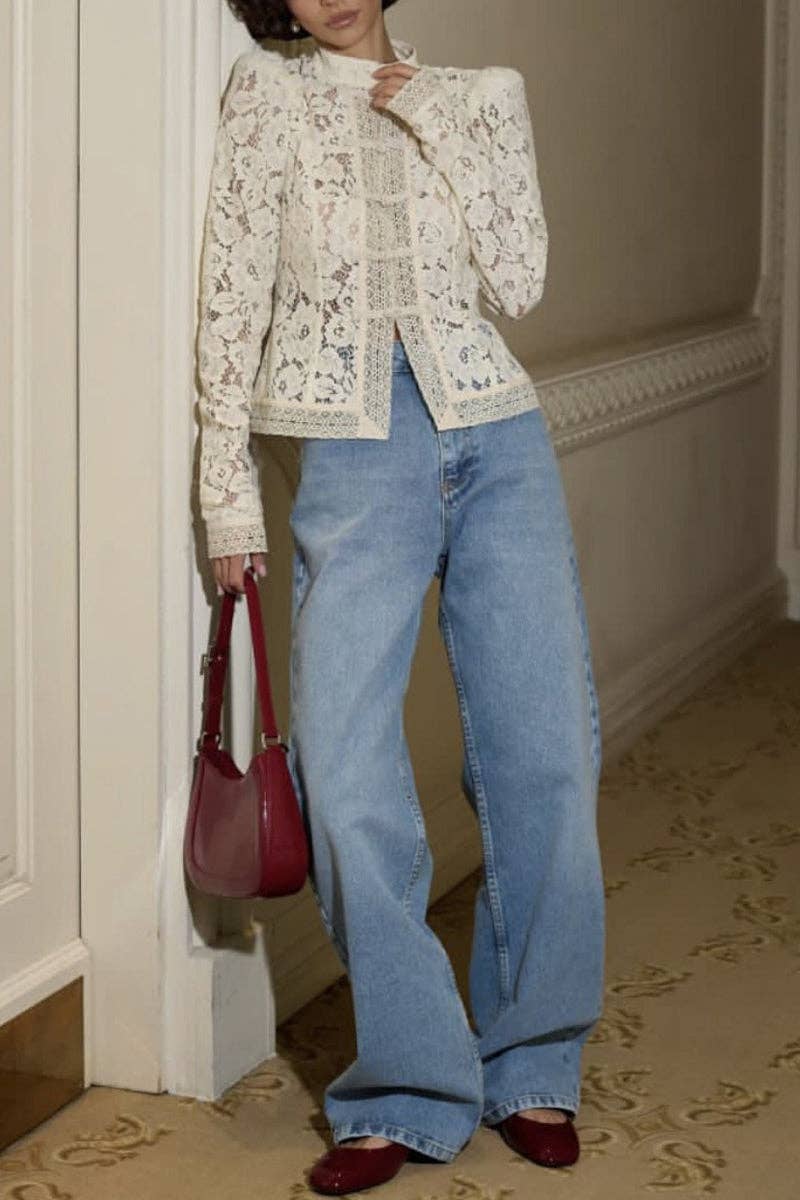 Soli Echo - Elegant Lace Mandarin Collar Blouse