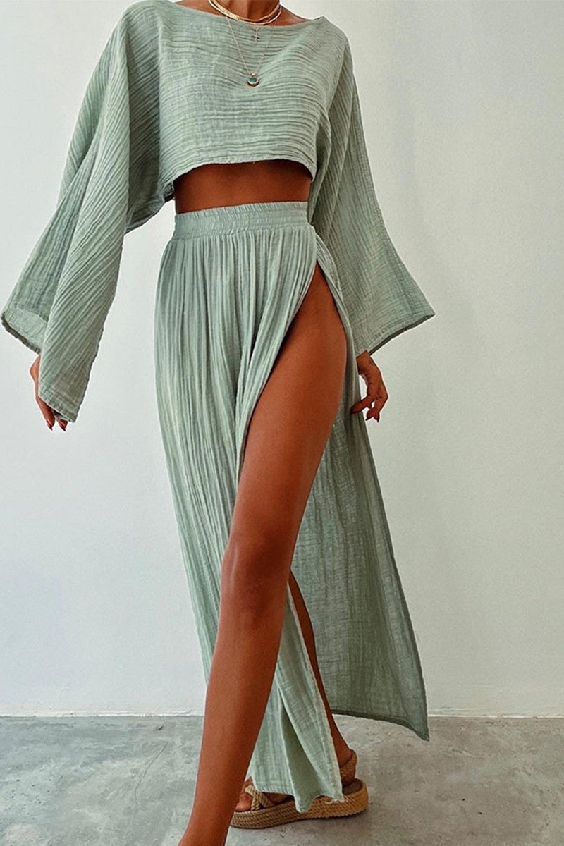 Linen High Slit Skirt Set
