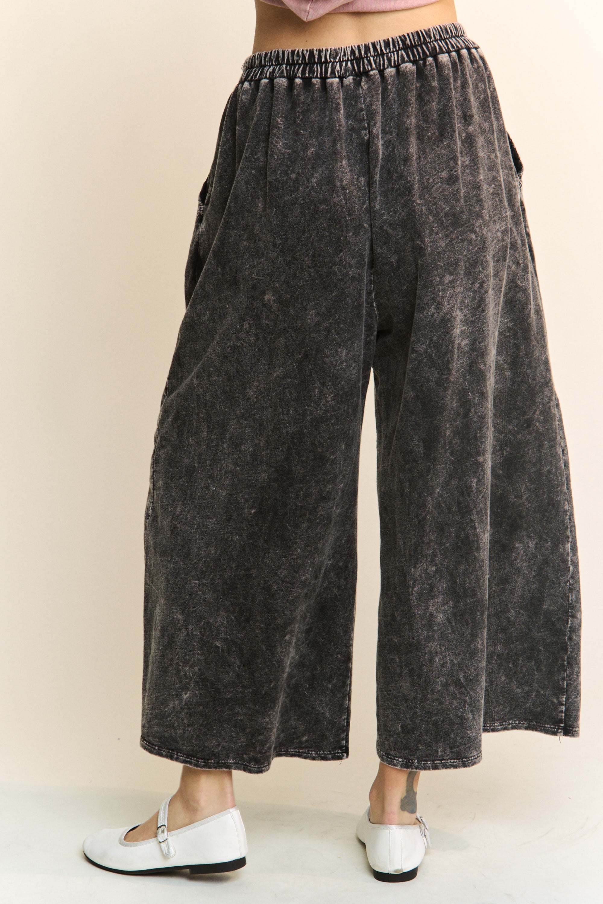 Mineral Wash Eyelet Wide-leg Pant