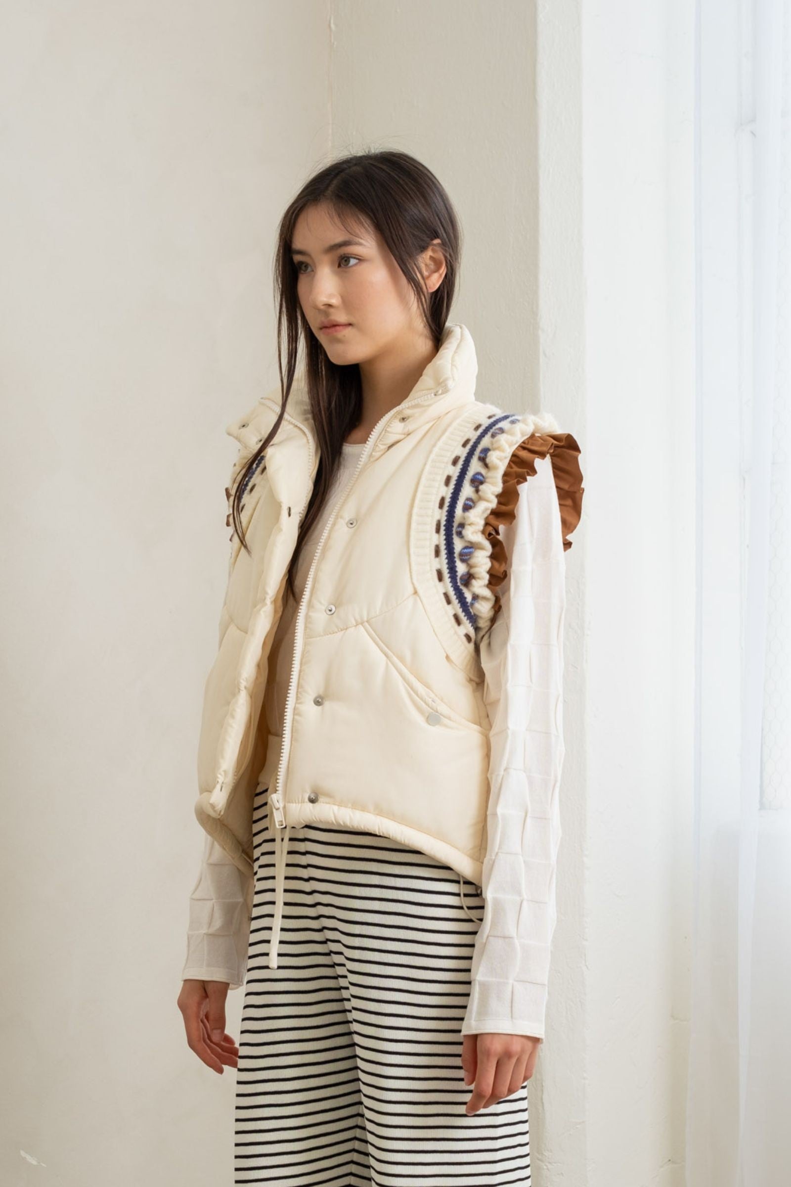 Elegant Embroidered Puffer Vest