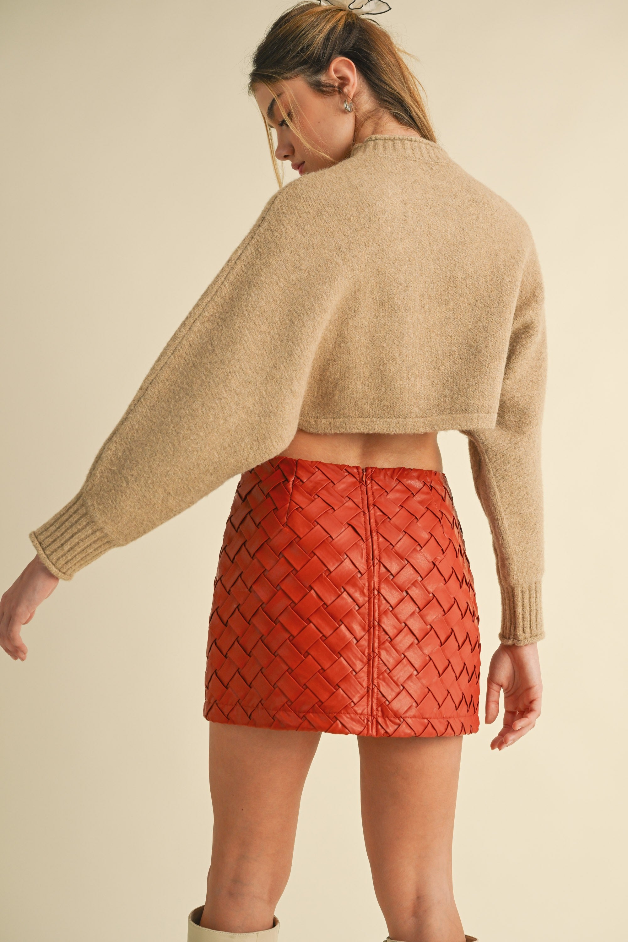 Scarlet Woven Leather Mini Skirt