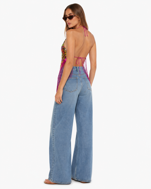 Aris A - Marigold Mosaic Fringe Halter Top